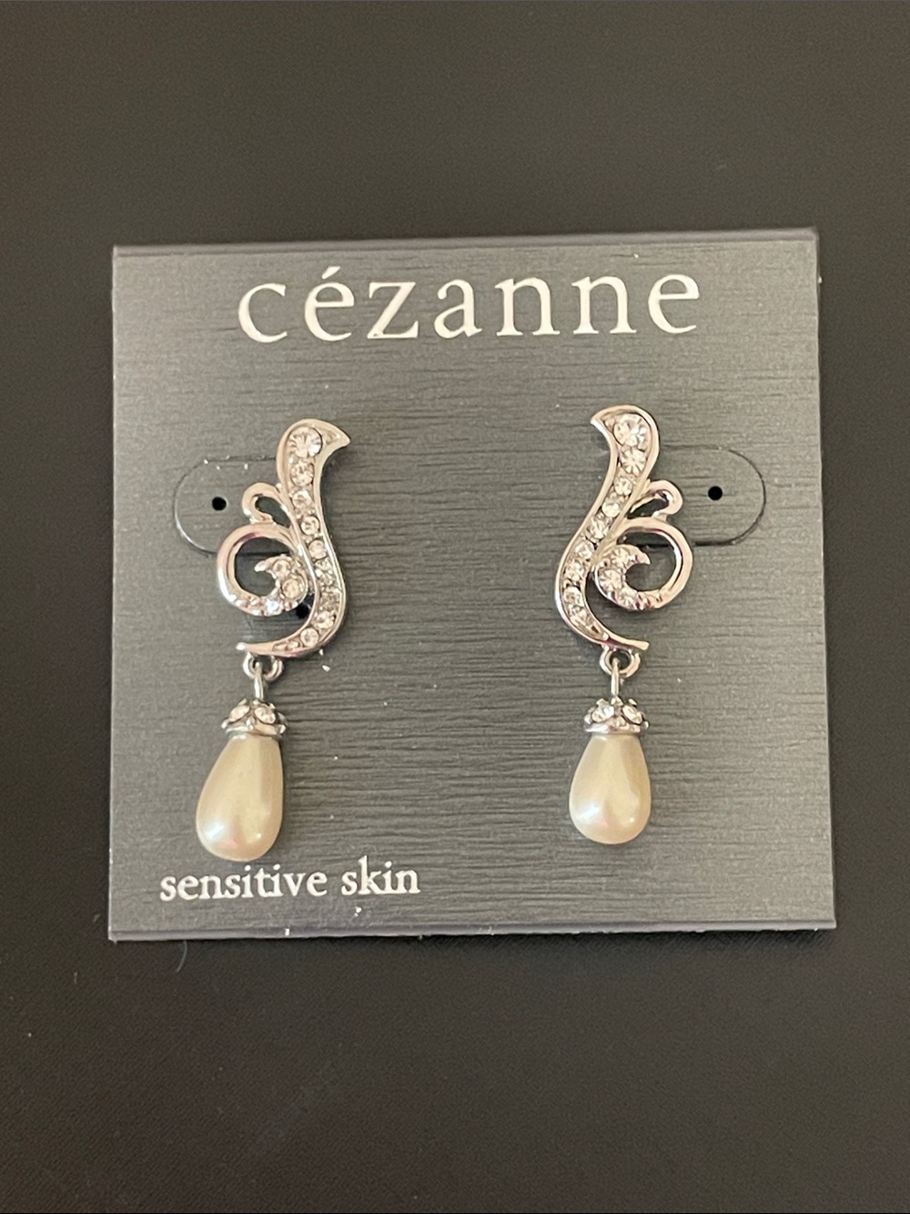 Cezanne Earrings Faux Pearl Drop Rhinestone Pave Wedding Bridal